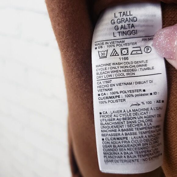 Old Navy Coat Size L Tall Camel Brown Sherpa Collar Faux Wool NEW - Picture 10 of 10